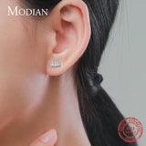 925 Silver Christmas Geometric Stud Earrings Emerald Cut Crystal Ear Studs