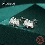 925 Silver Christmas Geometric Stud Earrings Emerald Cut Crystal Ear Studs