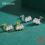 925 Silver Christmas Geometric Stud Earrings Emerald Cut Crystal Ear Studs