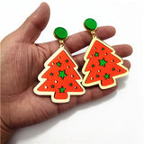 Christmas Tree Drop Dangle Earrings Red Green Acrylic Jewelry