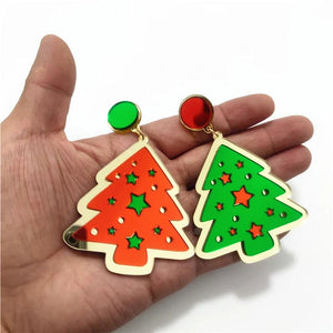 Christmas Tree Drop Dangle Earrings Red Green Acrylic Jewelry