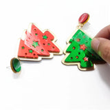Christmas Tree Drop Dangle Earrings Red Green Acrylic Jewelry