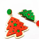 Christmas Tree Drop Dangle Earrings Red Green Acrylic Jewelry