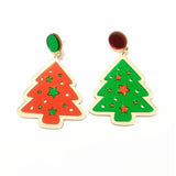 Christmas Tree Drop Dangle Earrings Red Green Acrylic Jewelry