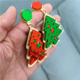 Christmas Tree Drop Dangle Earrings Red Green Acrylic Jewelry