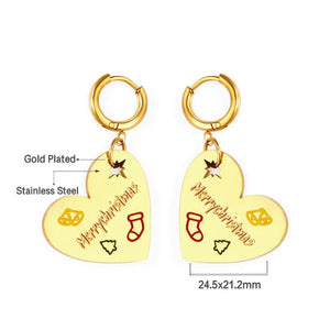 Christmas Tree Hoop Earrings Cartoon Sock Bell Stainless Steel Christmas Jewelry