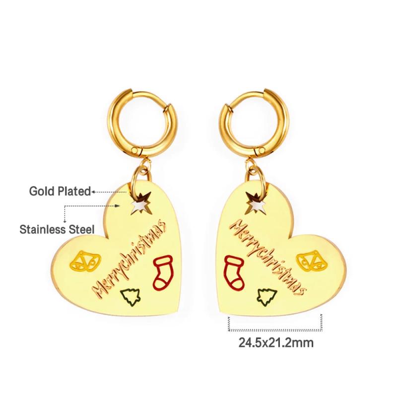 Christmas Tree Hoop Earrings Cartoon Sock Bell Stainless Steel Christmas Jewelry