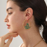 Christmas Tree Hoop Earrings Cartoon Sock Bell Stainless Steel Christmas Jewelry