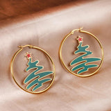 Christmas Tree Hoop Earrings Cartoon Sock Bell Stainless Steel Christmas Jewelry