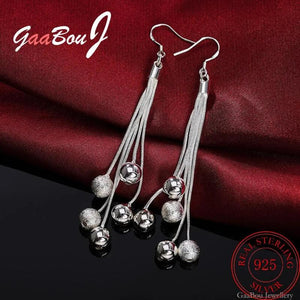 925 Silver Tassel Hanging Balls Earrings Dangle Women Jewelry Christmas