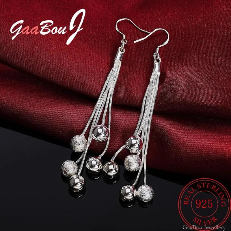 925 Silver Tassel Hanging Balls Earrings Dangle Women Jewelry Christmas