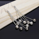 925 Silver Tassel Hanging Balls Earrings Dangle Women Jewelry Christmas