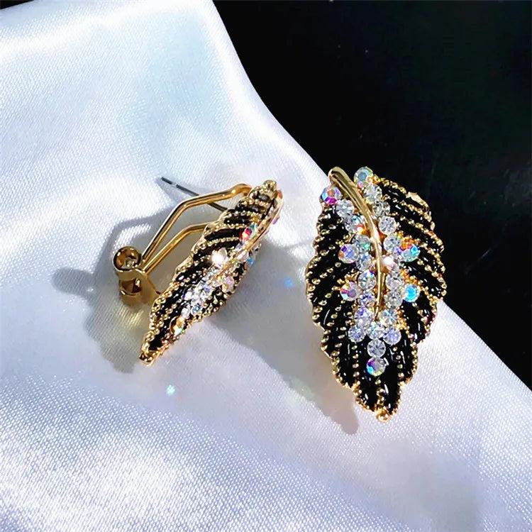 Feather Stud Earrings Rhinestone Top Charm Party Birthday Earrings