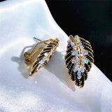 Feather Stud Earrings Rhinestone Top Charm Party Birthday Earrings