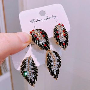 Feather Stud Earrings Rhinestone Top Charm Party Birthday Earrings