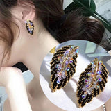 Feather Stud Earrings Rhinestone Top Charm Party Birthday Earrings