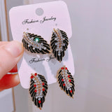 Feather Stud Earrings Rhinestone Top Charm Party Birthday Earrings