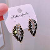 Feather Stud Earrings Rhinestone Top Charm Party Birthday Earrings