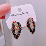 Feather Stud Earrings Rhinestone Top Charm Party Birthday Earrings