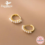 TrustDavis Silver Hoop Earrings Wedding Christmas Pearl Jewelry
