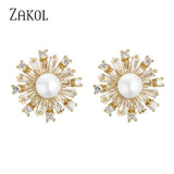 Snowflake CZ & Pearl Stud Earrings for Women Party Birthday