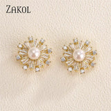 Snowflake CZ & Pearl Stud Earrings for Women Party Birthday