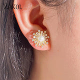 Snowflake CZ & Pearl Stud Earrings for Women Party Birthday