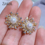 Snowflake CZ & Pearl Stud Earrings for Women Party Birthday