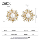 Snowflake CZ & Pearl Stud Earrings for Women Party Birthday