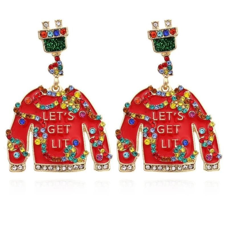Christmas Personality Red Clothes Modeling Earrings for Woman