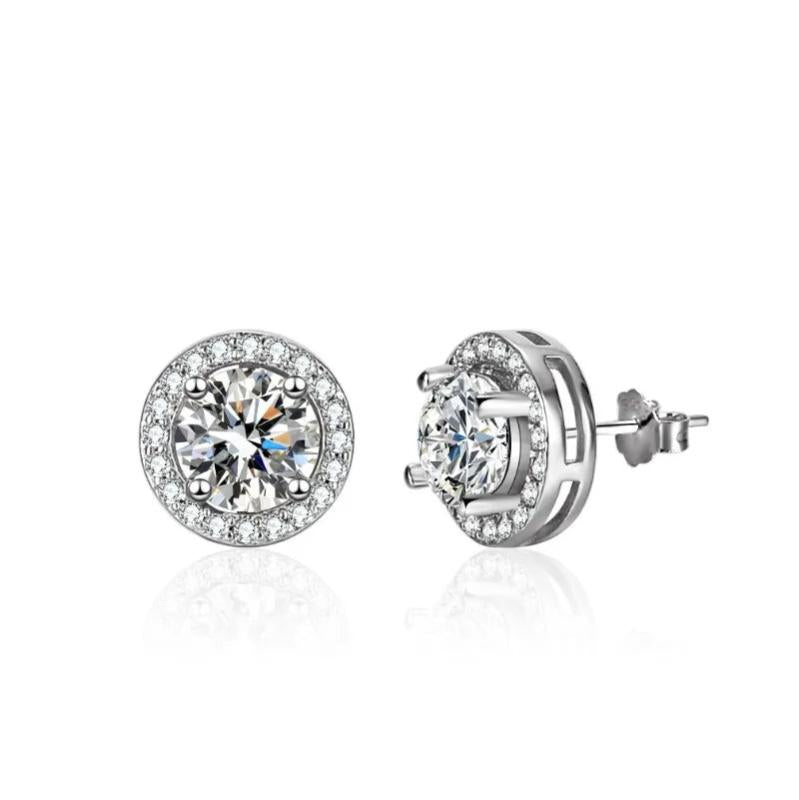 925 Silver Zircon Stud Earrings 2.0ct Diamond Jewelry for Women