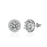 925 Silver Zircon Stud Earrings 2.0ct Diamond Jewelry for Women