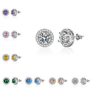 925 Silver Zircon Stud Earrings 2.0ct Diamond Jewelry for Women