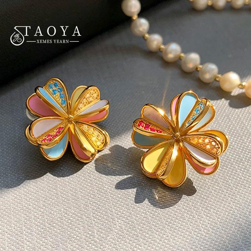 Enamel Flower Petal Stud Earrings - Christmas Jewelry