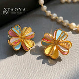 Enamel Flower Petal Stud Earrings - Christmas Jewelry