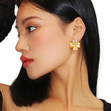 Enamel Flower Petal Stud Earrings - Christmas Jewelry