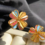 Enamel Flower Petal Stud Earrings - Christmas Jewelry