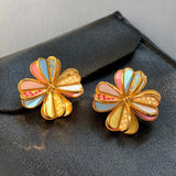 Enamel Flower Petal Stud Earrings - Christmas Jewelry