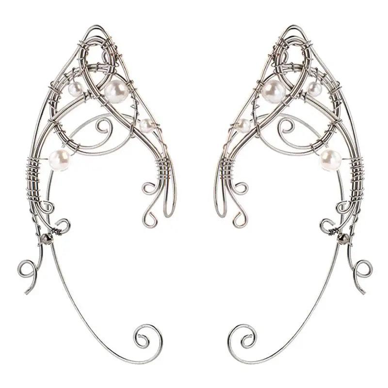 Pearl Crystal Ear Cuffs - Christmas Elf Fairy Halloween Earrings
