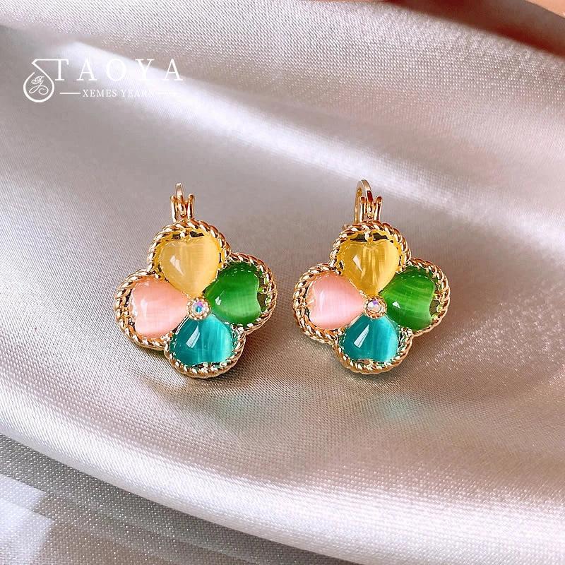 Colorful Opal Flower Earrings Christmas Accessories