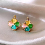 Colorful Opal Flower Earrings Christmas Accessories