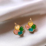 Colorful Opal Flower Earrings Christmas Accessories