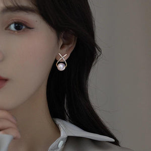 Metal Cross Pearl Pendant Earrings Women's Jewelry