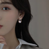 Metal Cross Pearl Pendant Earrings Women's Jewelry