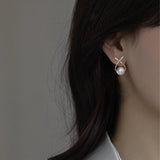 Metal Cross Pearl Pendant Earrings Women's Jewelry