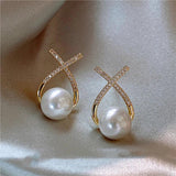 Metal Cross Pearl Pendant Earrings Women's Jewelry