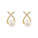 Metal Cross Pearl Pendant Earrings Women's Jewelry