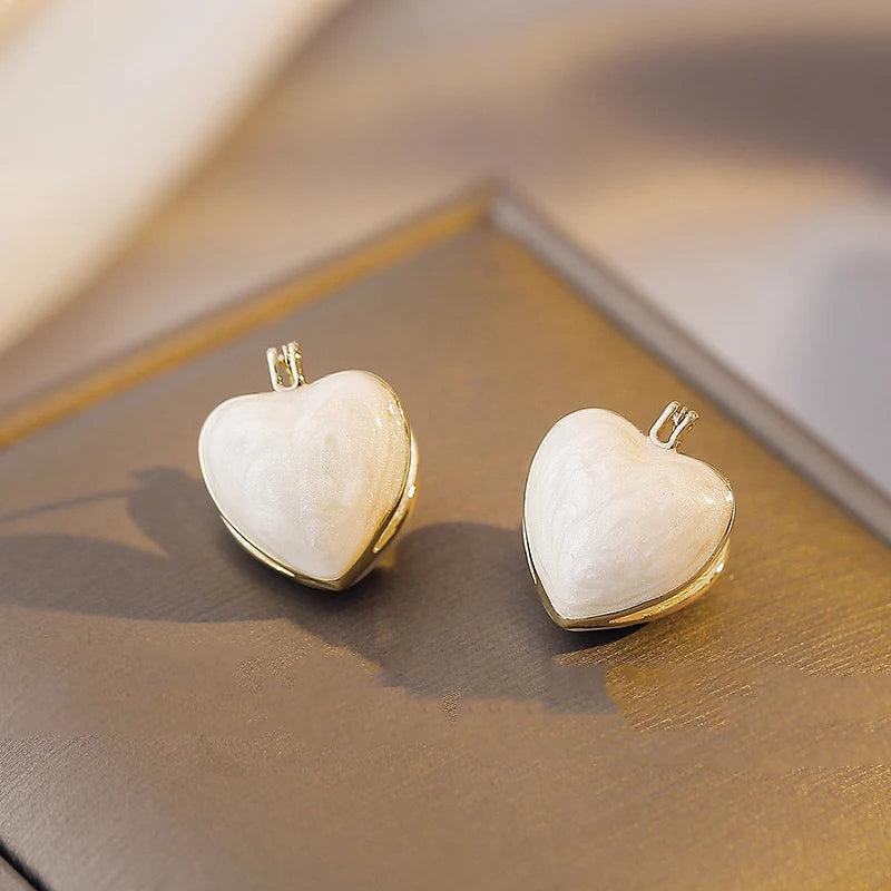 French Romantic Sweet Enamel Heart Pendant Earrings