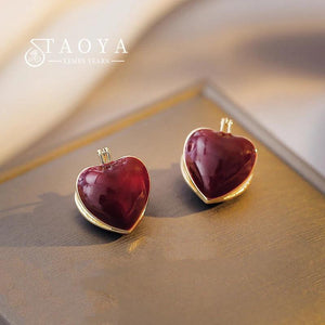French Romantic Sweet Enamel Heart Pendant Earrings