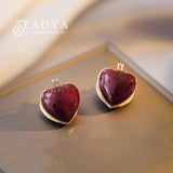 French Romantic Sweet Enamel Heart Pendant Earrings